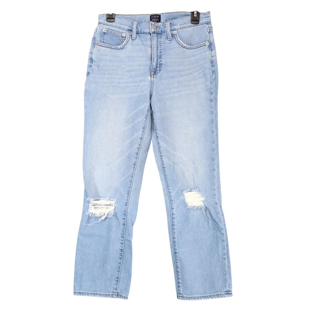 J Crew Essential Straight Light Wash Jeans Womens 27 28x26 Distressed Streetwear